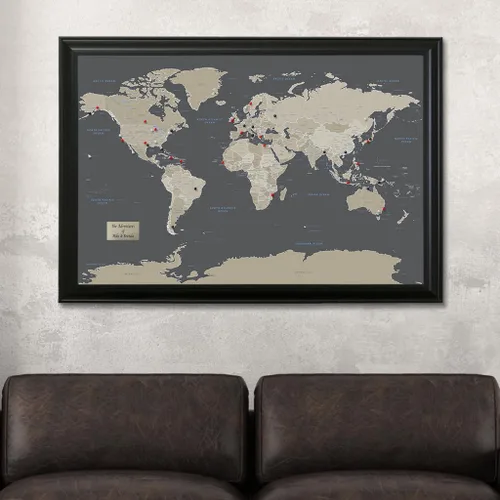 Vista 7 de Mapamundi con alfileres, con marco de 24 x 36 pulgadas y alfileres, negro (Black Personalized), 24 x 36 pulgadas Marco marrón