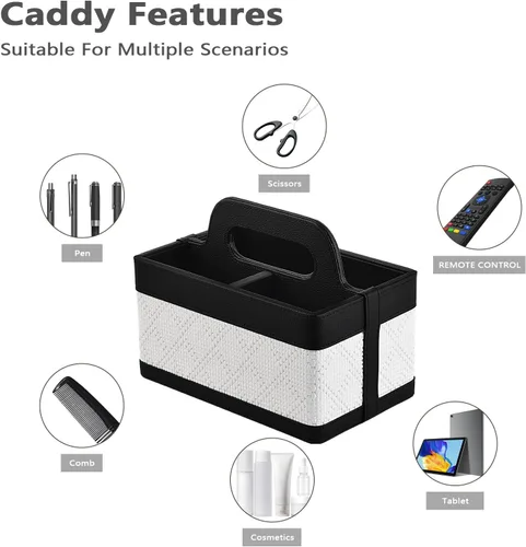 Vista 7 de Organizador de Escritorio Caddy con Asa - Soporte Portátil de Cuero PU para Control Remoto - Bolsa de Almacenamiento Tote para Mesita de Noche