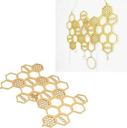 Vista 4 de Pilipane Soporte colgante para aretes, organizador de pendientes de panal de abeja, soporte de pared, exhibición, organizador de joyas colgante