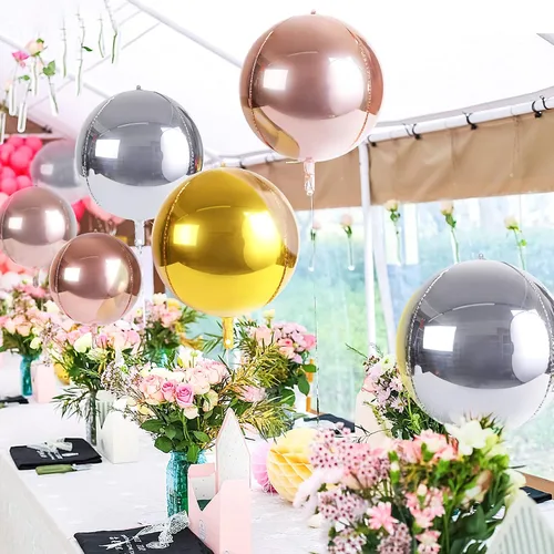 Vista 4 de Globos metálicos grandes de oro rosa de 15 pulgadas, paquete de 6 globos de tereftalato de polietileno, guirnalda de globos, globos de aluminio