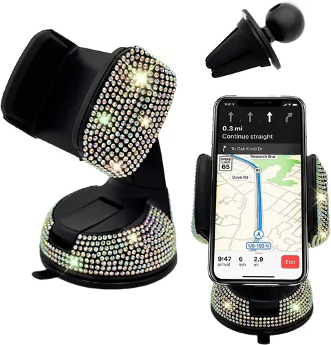 Vista 12 de Bling Soporte de Teléfono para Coche, Soporte de Teléfono Ajustable en 360 Grados de Cristal para Salpicadero y Ventilación de Coche, Soporte