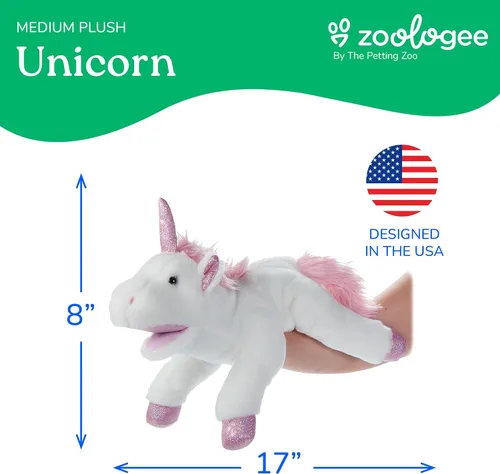 Vista 3 de The Petting Zoo Marioneta de peluche de unicornio de mano, regalos para niños, animales de marioneta, juguete de peluche interactivo de unicornio