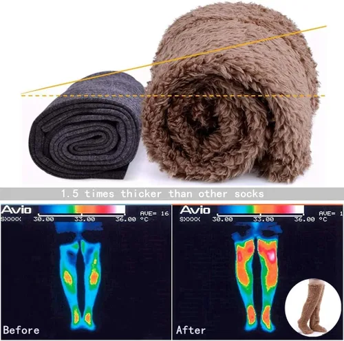Vista 3 de Hdnaihpp Calcetines de piernas de peluche, calcetines largos mullidos por encima de la rodilla, pantuflas de felpa, calentadores de piernas