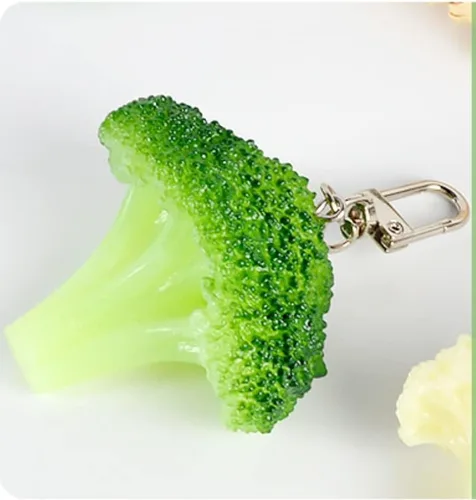 Vista 7 de Llavero de brócoli para cocina, simulación de alimentos, vegetales, decoración de llavero, llavero, mochila, cartera, colgante, Verde