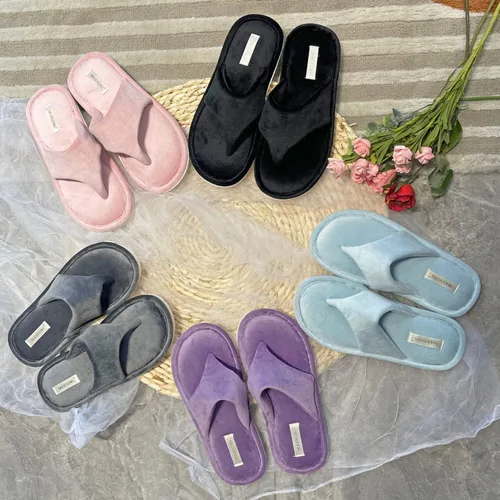 Vista 6 de Pantuflas tipo tanga para mujer con espuma viscoelástica, sandalias de terciopelo para mujer, puntera abierta, suaves y cómodas, para usar