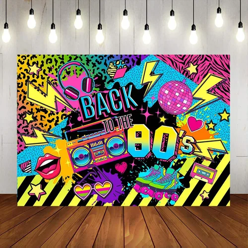 Vista 4 de Mocsicka Pancarta de fondo de hip hop de los años 80 y 90, graffiti de regreso a los 80 y 90, decoraciones para fiestas, neón, retro, de cumpleaños