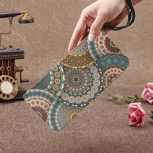 Vista 3 de InterestPrint Vintage Cat Paisley Mandala Cartera de embrague grande con cierre de cremallera para mujer