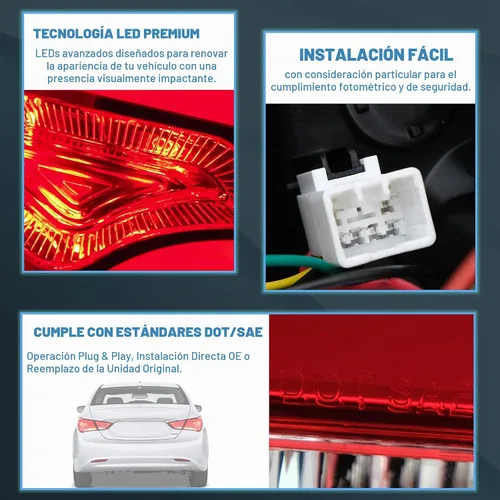 Vista 5 de VLAND Conjunto de luces traseras para Hyundai Sonata 6ª generación 2011-2014, Plug-and-play, rojo y ahumado