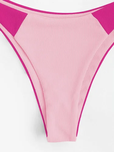 Vista 6 de ZAFUL Conjunto de bikini triangular acanalado para mujer, bikini atrevido con bloques de color, traje de baño brasileño