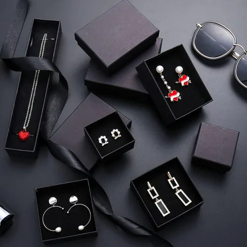 Vista 5 de EXCEART 96 piezas de collar de Kraft negro, caja de anillos de cartón, cajas de regalo de joyería, caja de joyería de cartón, caja de regalo