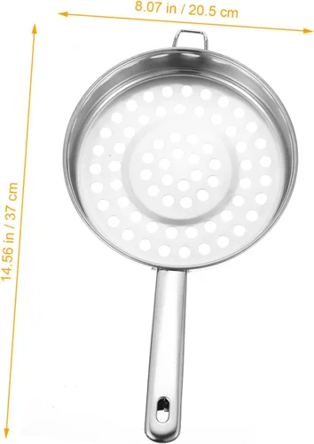 Vista 4 de Colador de fondo plano de acero inoxidable, cuchara de cocina de agujero grande para filtrar ollas calientes y camarones, colador de malla