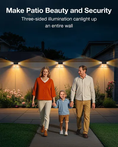 Vista 3 de Luces de Valla Solares Impermeables para Exteriores de 3 Lados LED para Pared y Paisajismo para Patio, Terraza, Patio, Barandilla, Garaje, Piscina