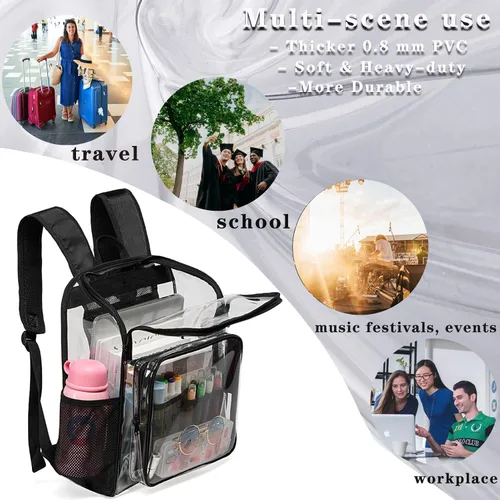 Vista 7 de Mochila transparente aprobada para estadios, mochila transparente para mujeres y hombres, ideal para eventos deportivos, trabajo diario, Azul