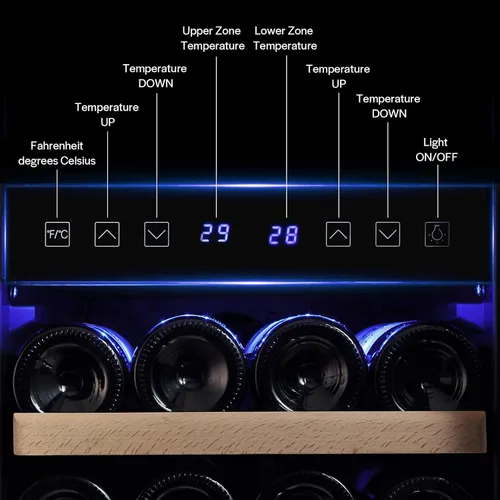 Vista 3 de Empava Enfriador de vino de 15 pulgadas debajo del mostrador, refrigerador de vino de 29 botellas de doble zona, enfriador de vino pequeño