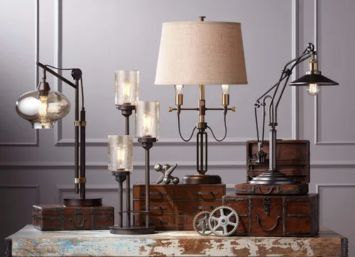Vista 8 de Franklin Iron Works Libby - Lámpara de mesa moderna industrial rústica de 30 pulgadas de alto, tamaño completo, metal de bronce, 3 luces LED