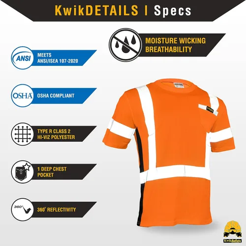 Vista 6 de KwikSafety - Charlotte, NC - Camisa de seguridad de manga corta OPERATOR [cinta reflectante sólida] Clase 2 Cumple con ANSI OSHA