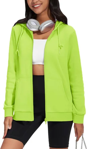 Vista 19 de TACVASEN Sudaderas con capucha y cremallera para mujer, ligera, de rizo francés, con cremallera completa y bolsillos