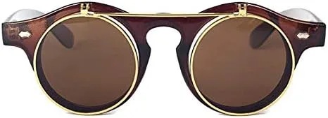 Vista 4 de Gafas de sol retro steampunk redondas con círculos abatibles