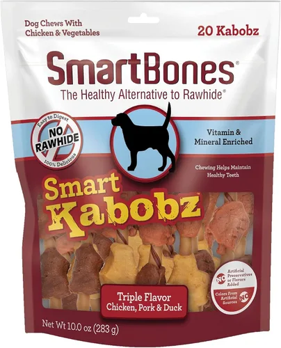 Vista 5 de SmartBones Smart Kabobz, trata a tu perro con un masticable sin cuero crudo hecho con pollo real, carne de res y cerdo, 12 unidades (paquete de 1)