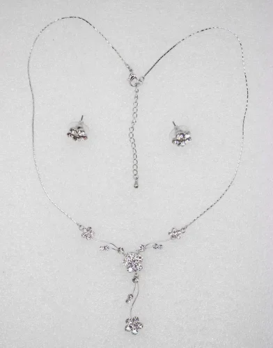 Vista 2 de Faship Precioso Rhinestone Cristal Floral Collar Pendientes Conjunto