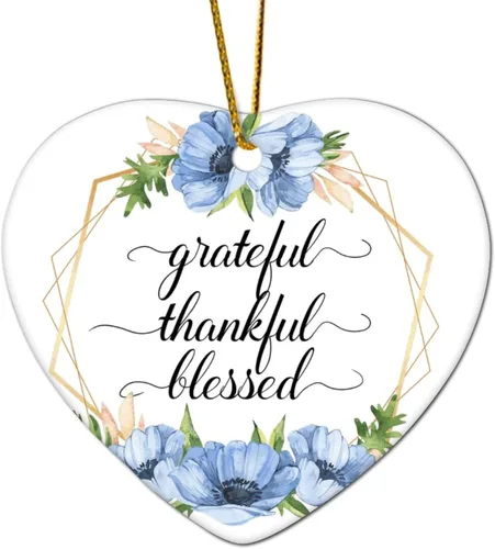 Vista 12 de Adornos de Navidad con cita de corona de flores, adorno ovalado de porcelana de Grateful Thankful Blesed, decoración de árbol de Navidad, regalos