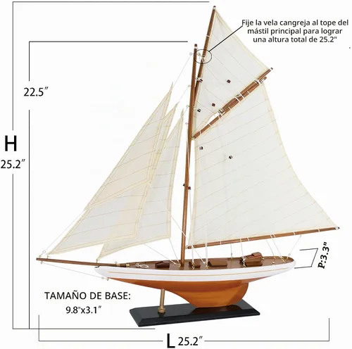 Vista 2 de NAUTIMALL 25 "Velero de madera modelo clásico Columbia America's Cup Ship Nautical Yate Sailboat Decor Blanco clásico