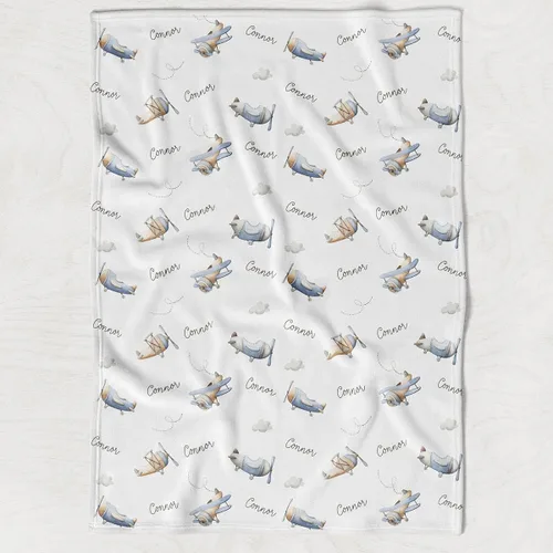 Vista 4 de Retro Airplanes - Manta personalizada para bebé niño, color blanco, 30 x 40 pulgadas (BB343)