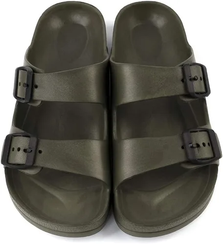 Vista 5 de LuffyMomo - Sandalias ajustables: de pata de gallo o con doble hebilla para mujer, material EVA, cómoda base Verde militar-a