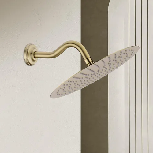 Vista 2 de Brazo de ducha curvo en forma de "S" de 8 pulgadas con brida, extensión de cabezal de ducha de acero inoxidable de repuesto, brazo de tubo