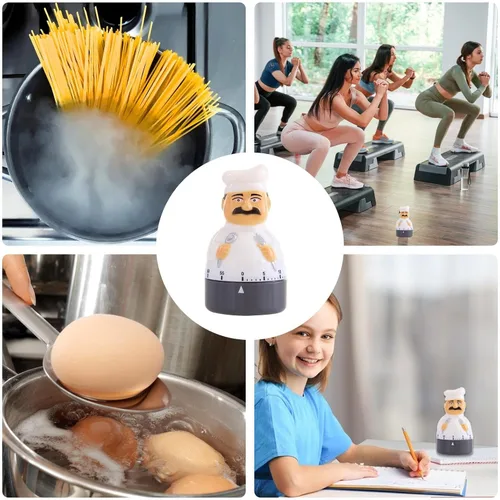 Vista 2 de Temporizador mecánico de cuenta regresiva con bonito diseño de chef, alarma manual de 60 minutos, temporizador de cocina impermeable para huevos