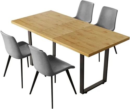 Vista 36 de ZckyCine Conjunto moderno de mesa de comedor de 5 piezas con mesa rectangular de madera y 4 sillas tapizadas en cuero, capacidad para 4 personas