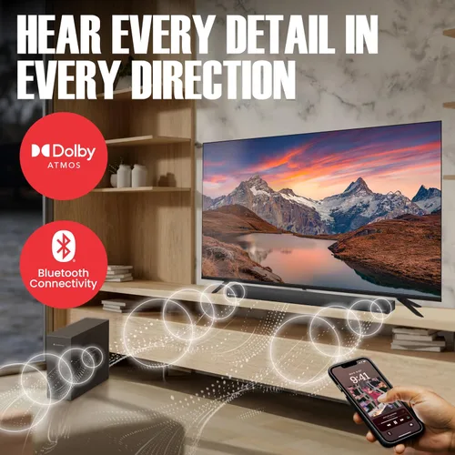 Vista 4 de Audiosource - Barra de sonido 2.1, subwoofer inalámbrico con Dolby Atmos, 120 W RMS y salida máxima de 240 W, diseño compacto, transmisión Bluetooth