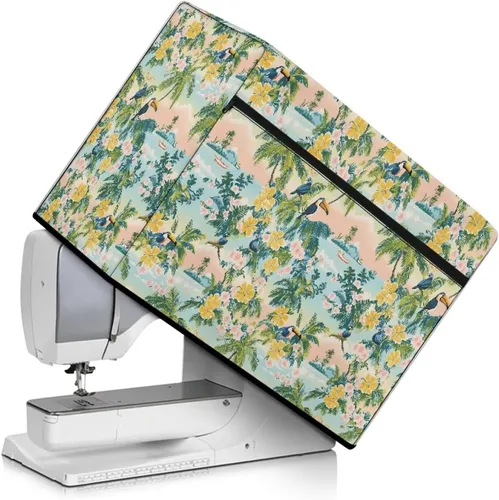 Vista 31 de Funda para máquina de coser de girasoles de otoño con prácticos bolsillos, cubierta protectora duradera acolchada contra el polvo, accesorios