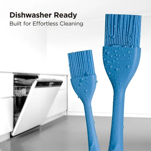 Vista 6 de Kitchen Mama WaltzGrip Platinum - Cepillo de silicona para repostería, color azul Juego de 2, resistente al calor, apto para lavavajillas