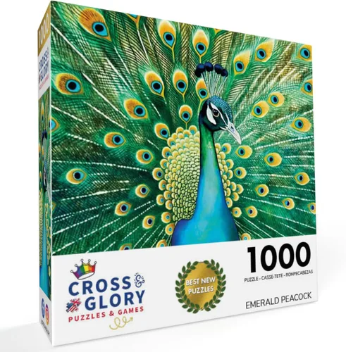 Vista 3 de Cross & Glory - Pavo real esmeralda - Rompecabezas de 1000 piezas para adultos Obras de arte coloridas de animales 20 x 27 pulgadas Acabado