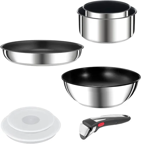 Vista 3 de Tefal Ingenio Preference ON - Juego de cacerolas, 7 piezas, apilable, mango extraíble, ahorro de espacio, antiadherente, inducción, acero