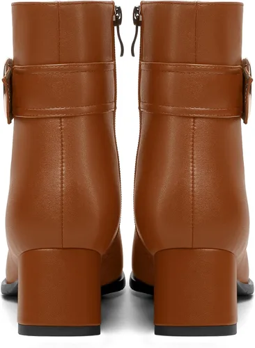 Vista 4 de MERRORI Botas altas de tacón bajo mate mate con cremallera y punta redonda para mujer, 2 pulgadas
