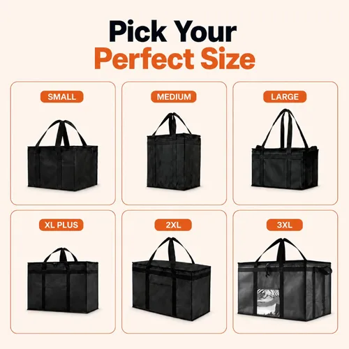 Vista 9 de Bolsa térmica XXL aislada y calentador de alimentos para entrega y compras de comestibles con parte superior con cremallera, color negro