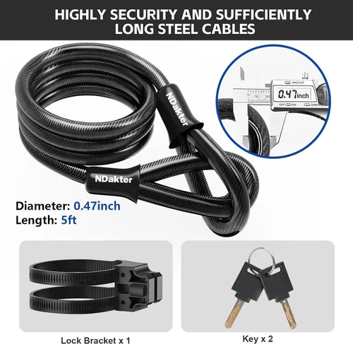 Vista 6 de NDakter Candados de bicicleta antirrobo de alta resistencia, cerradura combinada de bicicleta de 0.71 pulgadas, cerradura de combinación reiniciable
