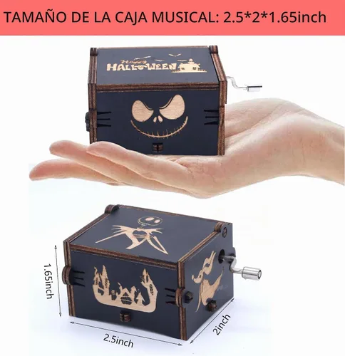 Vista 6 de Ddjbdb Caja musical de madera con manivela para regalo del día de San Valentín, melodía - This is Halloween, patrón de impresión, simplemente