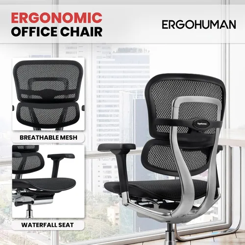 Vista 4 de Eurotech Seating Ergohuman Silla giratoria de malla con respaldo medio, color negro