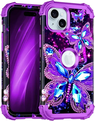 Vista 14 de Miqala Funda compatible con iPhone 13, que brilla en la oscuridad, tres capas, resistente, a prueba de golpes, de plástico duro, funda protectora
