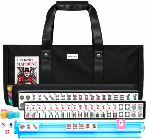 Vista 8 de American Mahjong Set - Juego de azulejos Mahjong de viaje con bolsa, juego Azul claro