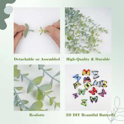 Vista 8 de BLEUM CADE Plantas Colgantes Falsas, Juego de 3 Plantas Artificiales en Maceta Colgante de Color Verde Salvia, Planta Colgante de Eucalipto