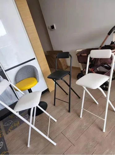 Vista 7 de Taburete de bar plegable con respaldo, estilo moderno/minimalista, negro/blanco, asiento de piel sintética, 3 opciones de altura: 25.5/27.5/29.5