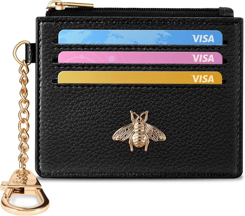 Vista 10 de SEAVILIA - Cartera pequeña con llavero para mujer, con bloqueo RFID Negro