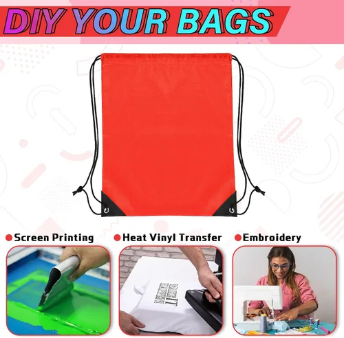 Vista 3 de 100 bolsas de mochila con cordón a granel, bolsas de cuerda para gimnasio, escuela, viajes, regalos de bricolaje, Rojo