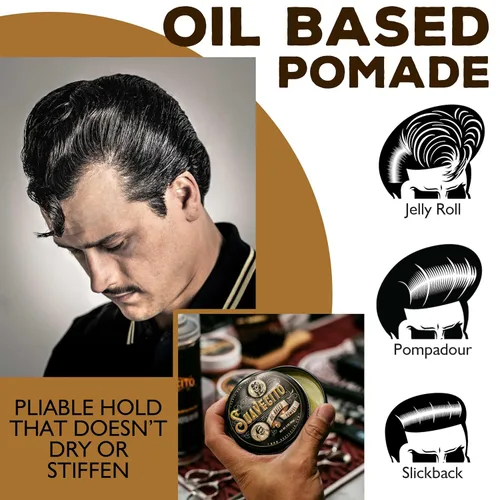 Vista 6 de Suavecito Pomada a base de aceite lata de 3 onzas – Aroma original peinado de larga duración, alto brillo saludable, para todo tipo de cabello