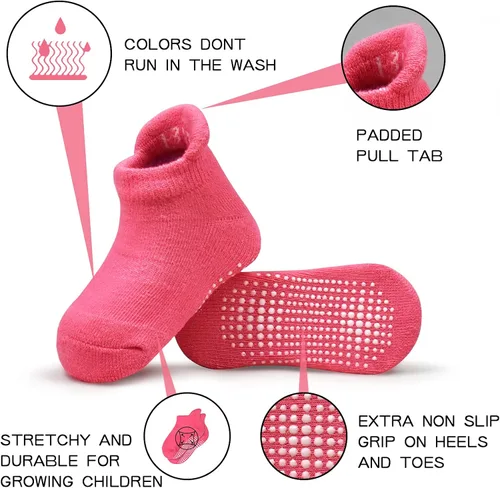 Vista 4 de Calcetines antideslizantes para niños pequeños, 12 pares de calcetines de agarre para niños y niñas, calcetines antideslizantes para niños de 1 a 7
