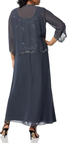 Vista 2 de J Kara Vestido de chaqueta con cuentas de talla grande para mujer